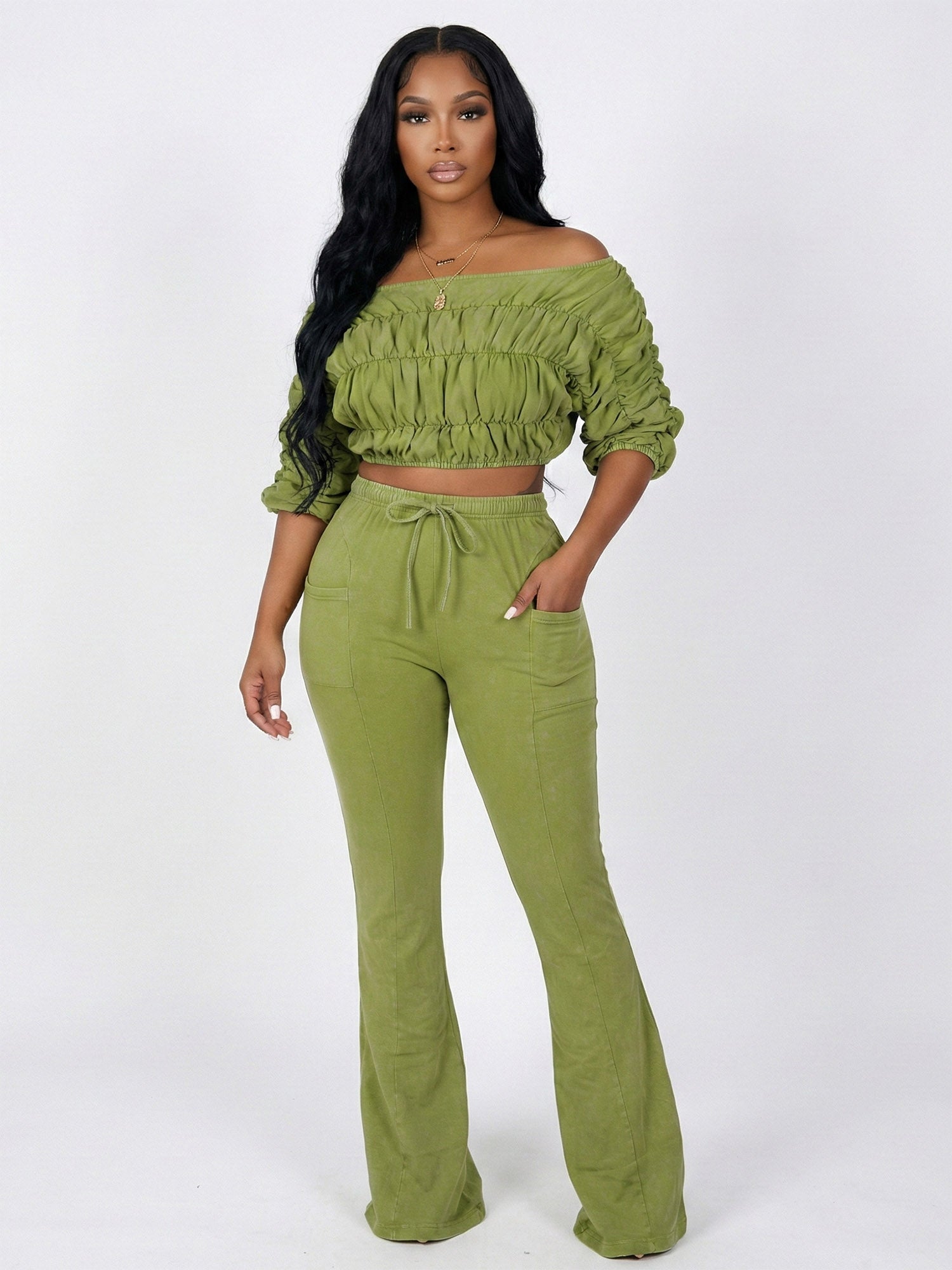 Colorblock Ruched Pants Set