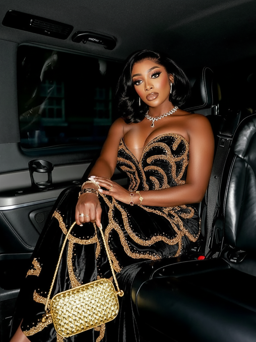 Sequins Strapless Velvet Maxi Dress