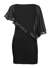 Chiffon Cape Sleeve Sequin Patchwork Dress