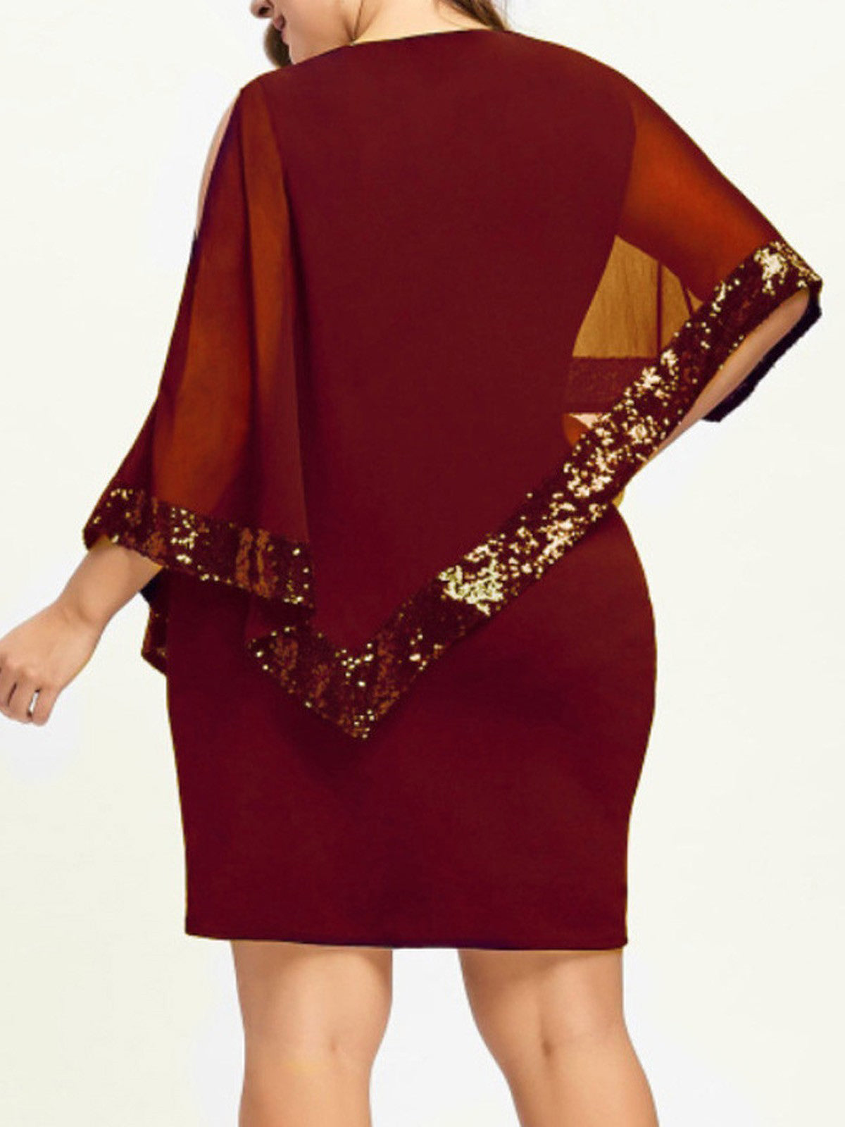 Chiffon Cape Sleeve Sequin Patchwork Dress