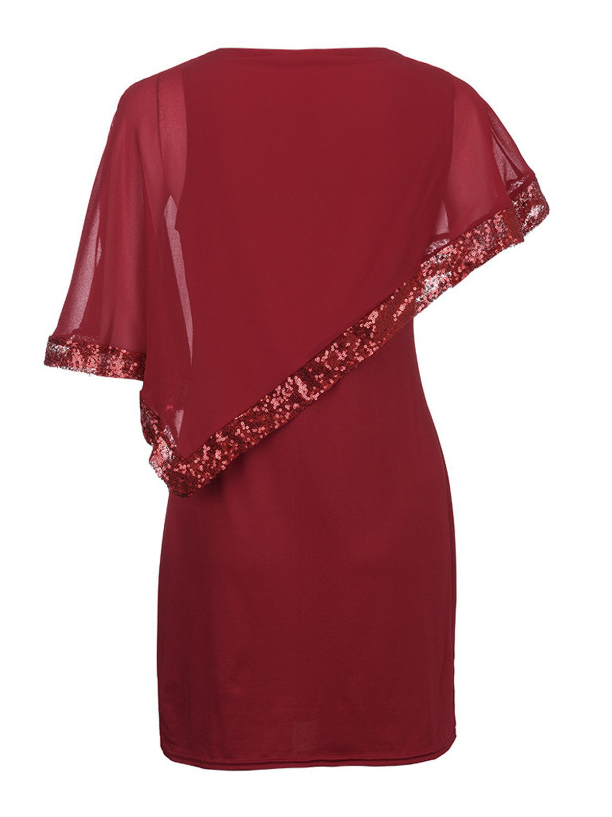 Chiffon Cape Sleeve Sequin Patchwork Dress