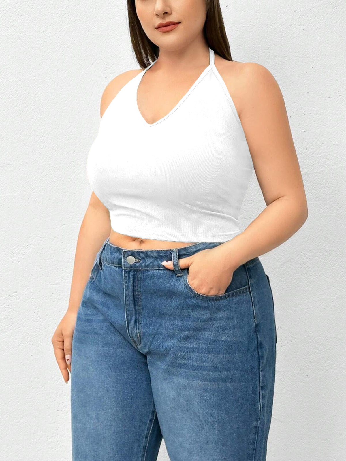 Halter Neck Solid Color Knit Tank Top