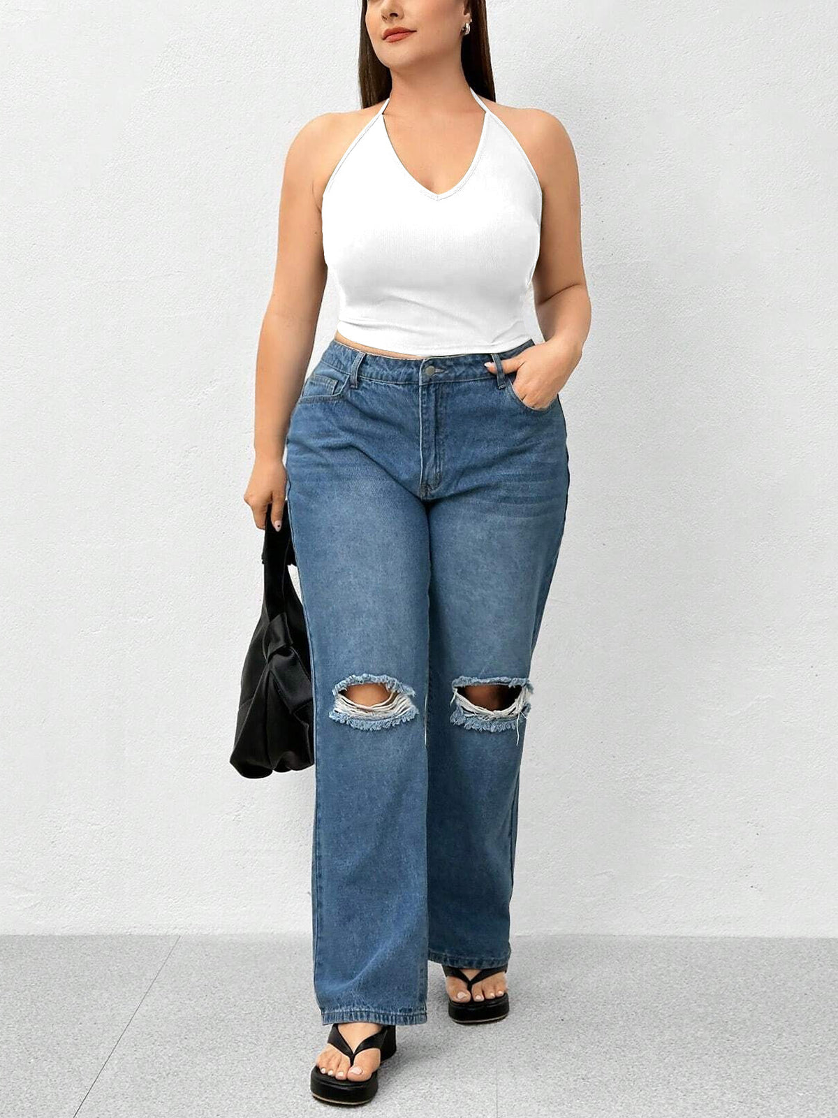 Halter Neck Solid Color Knit Tank Top