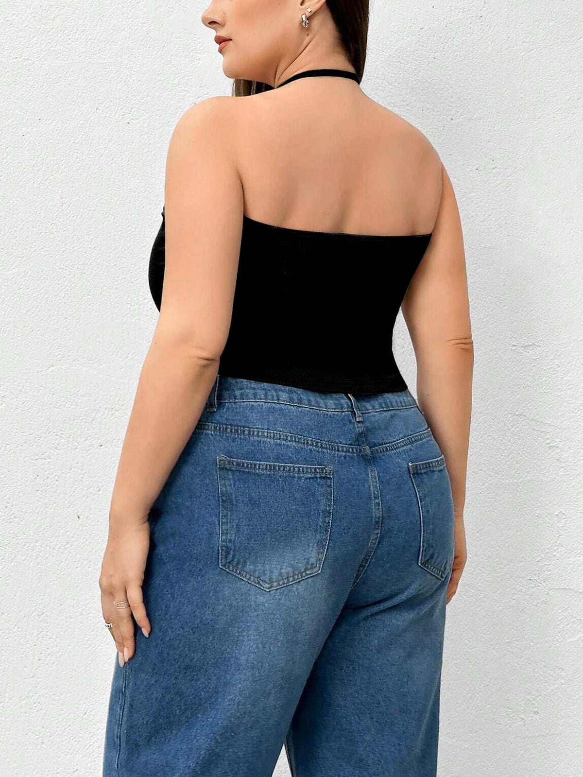 Halter Neck Solid Color Knit Tank Top