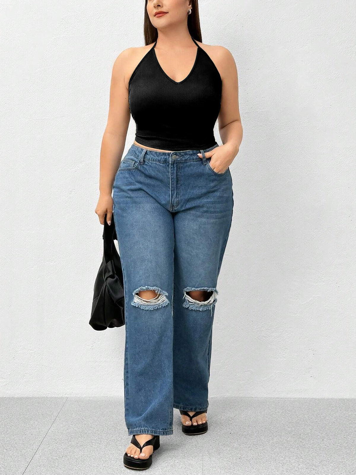 Halter Neck Solid Color Knit Tank Top