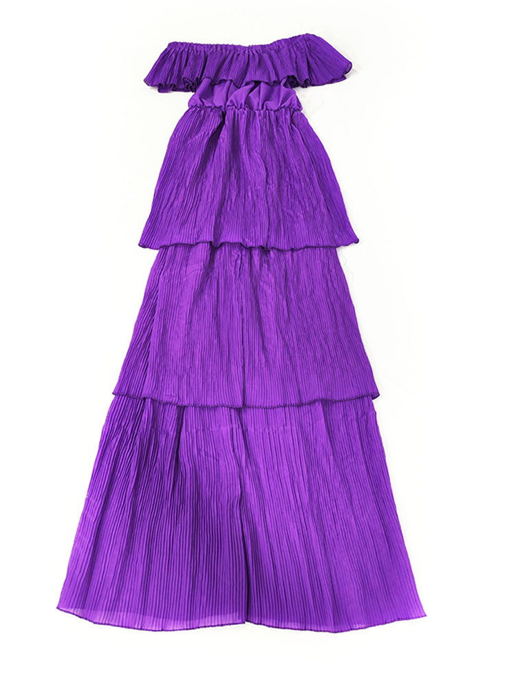 Off Shoulder Layered Pleated Plus Size Maxi Dress