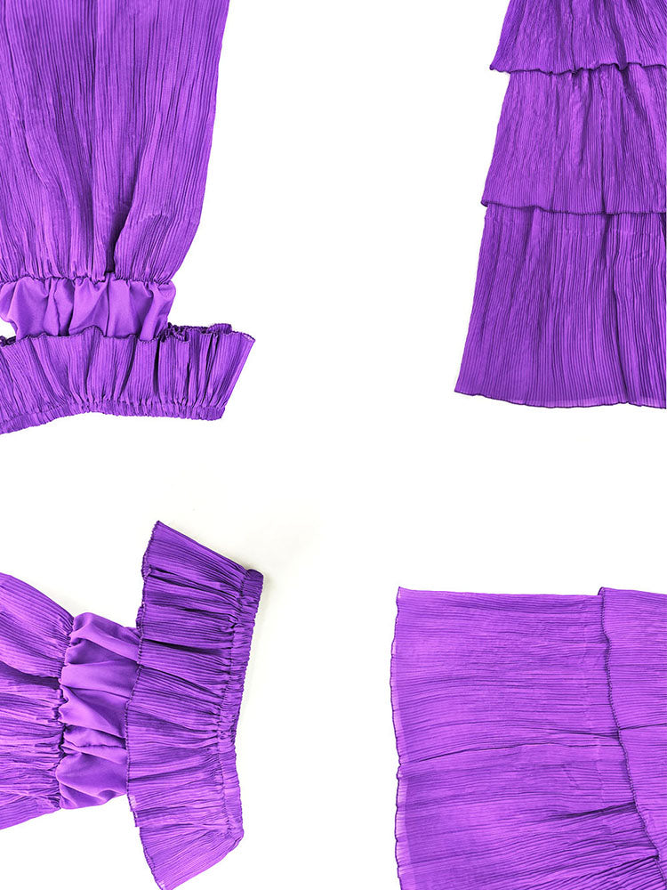 Off Shoulder Layered Pleated Plus Size Maxi Dress