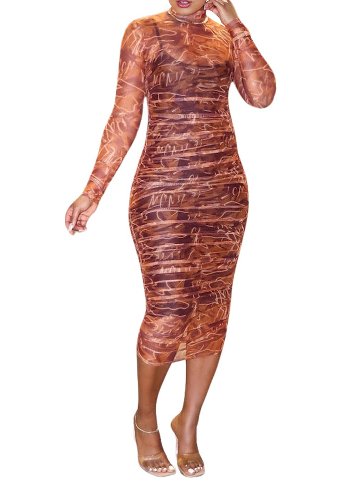 Mesh Cover Up Spaghetti Strap Midi Dress