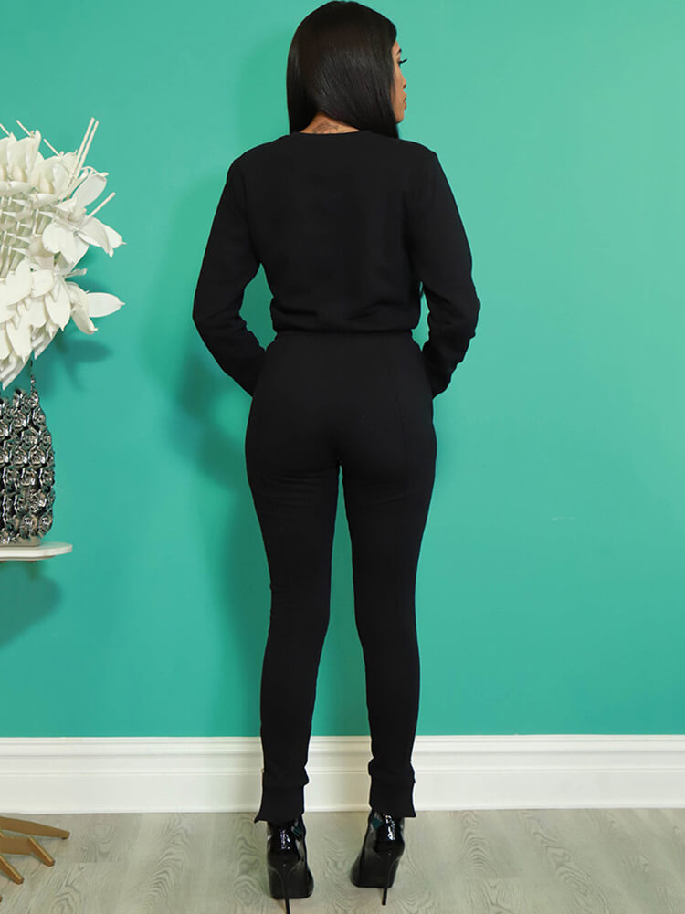 Two Piece Long Sleeve Crop Top Bodycon Pants