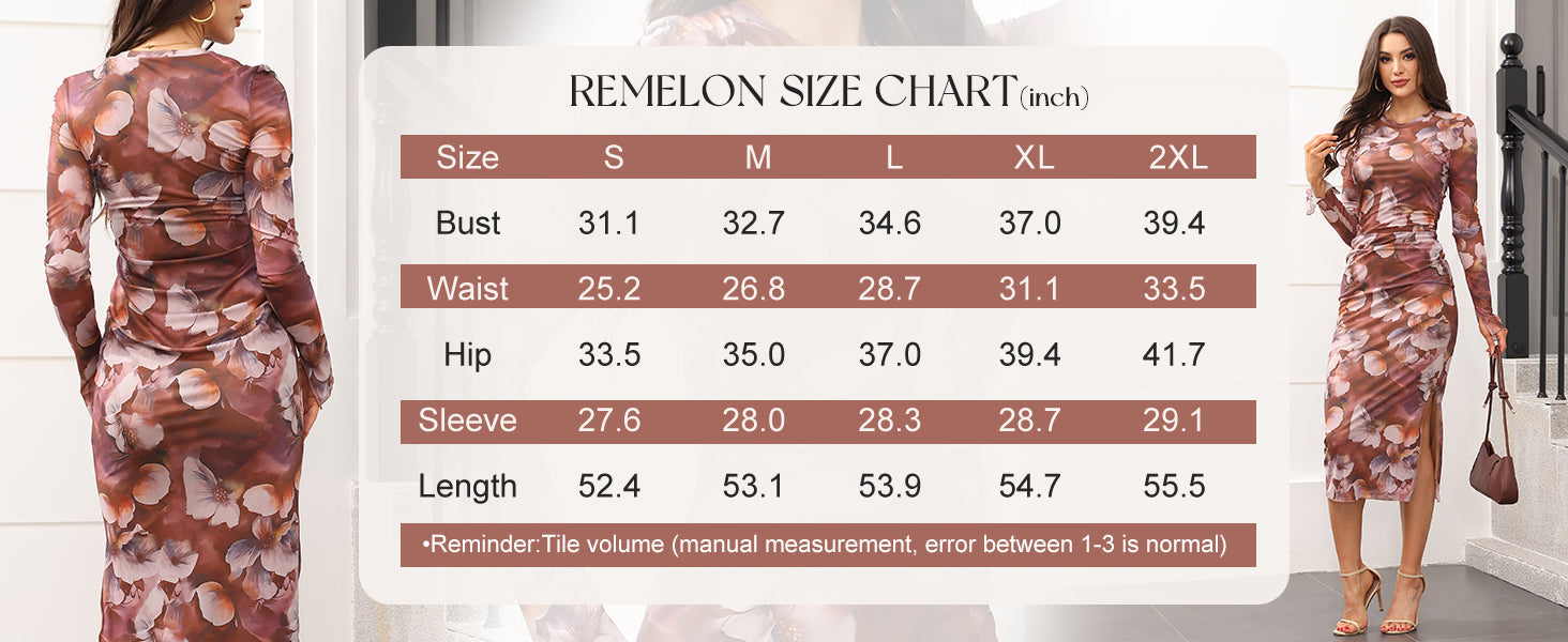 Floral Print Long Sleeve Side Split Dresses