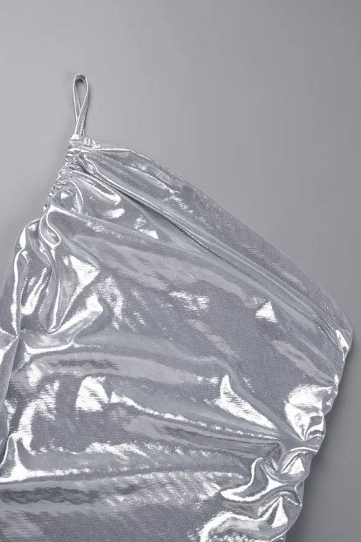 Spaghetti Strap Off-Shoulder Pleated Bodycon Dress