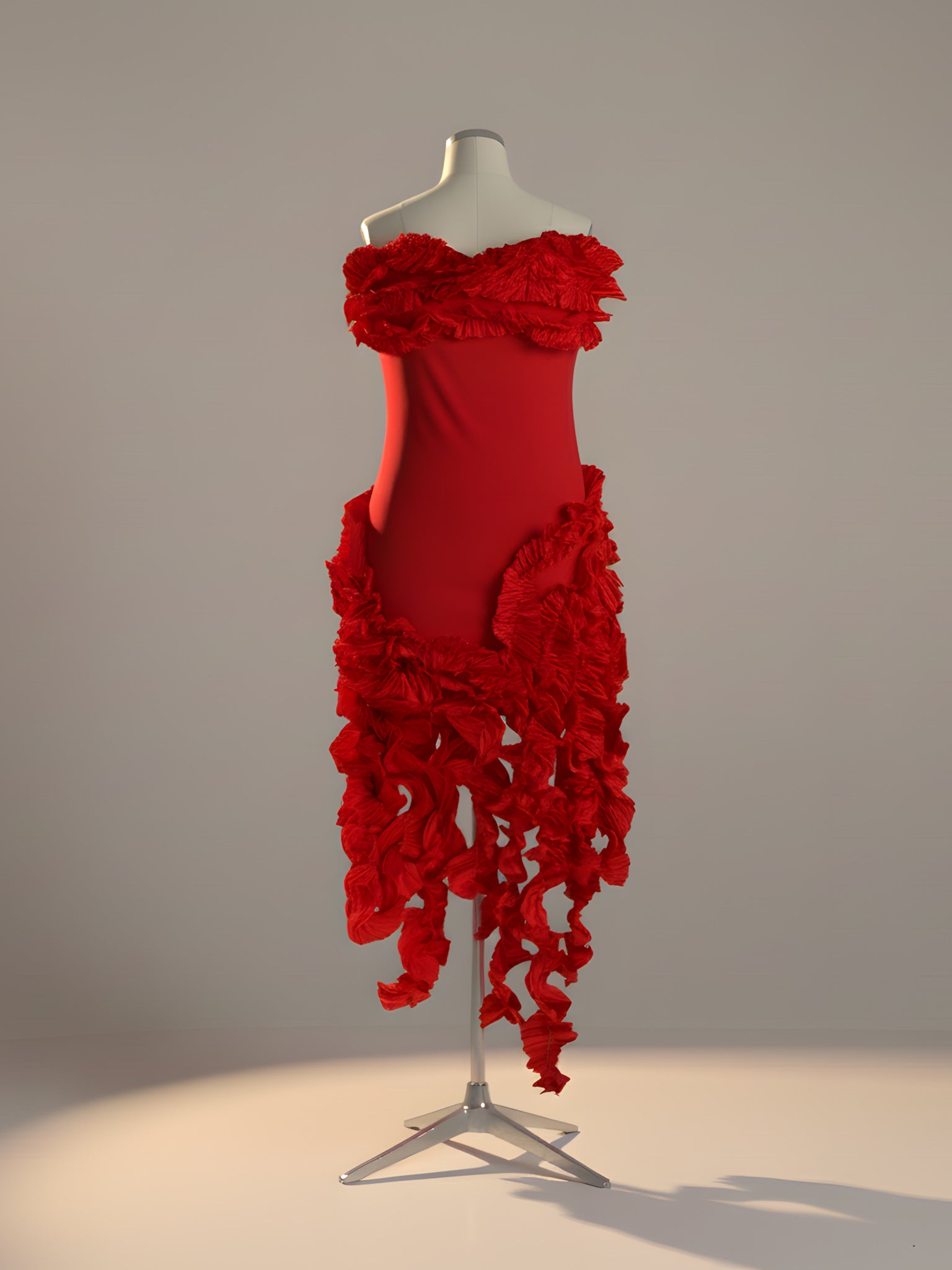 Strapless Ruffle High-Low Dress