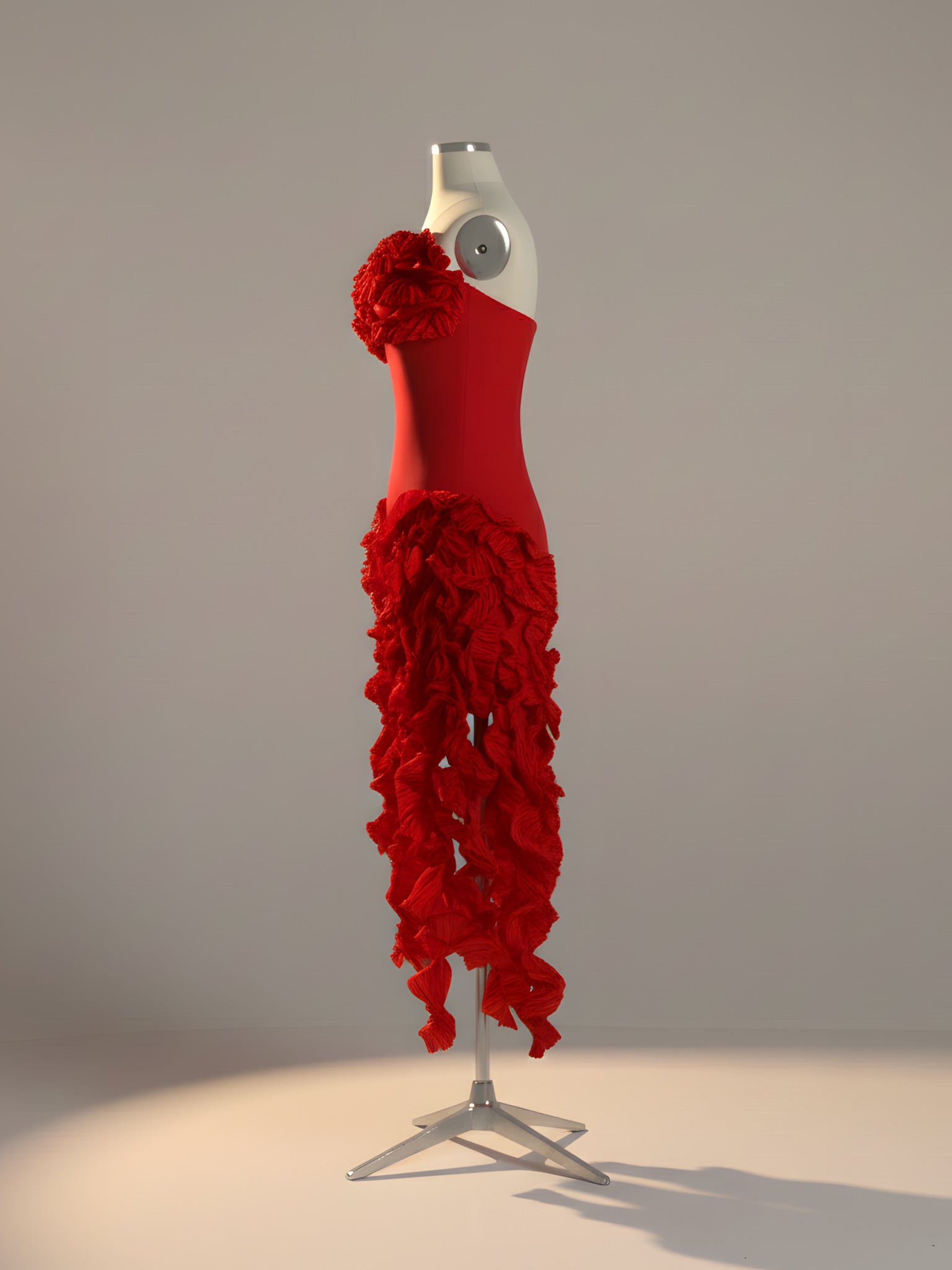 Strapless Ruffle High-Low Dress