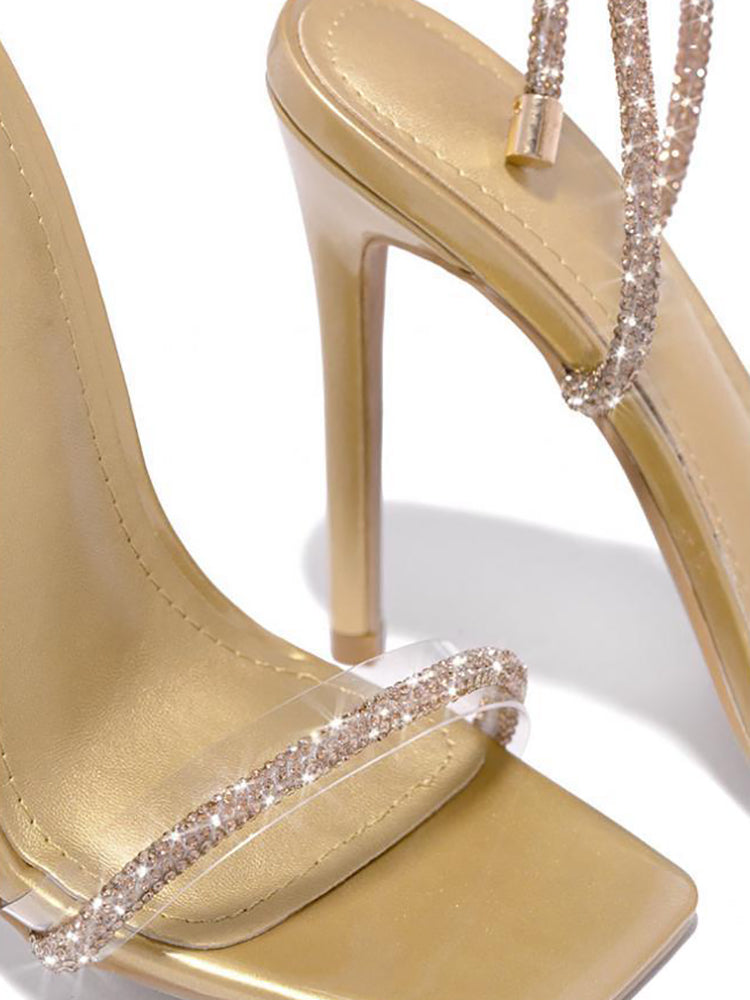Sparkling Rhinestone Ankle Strap High Heel Sandal