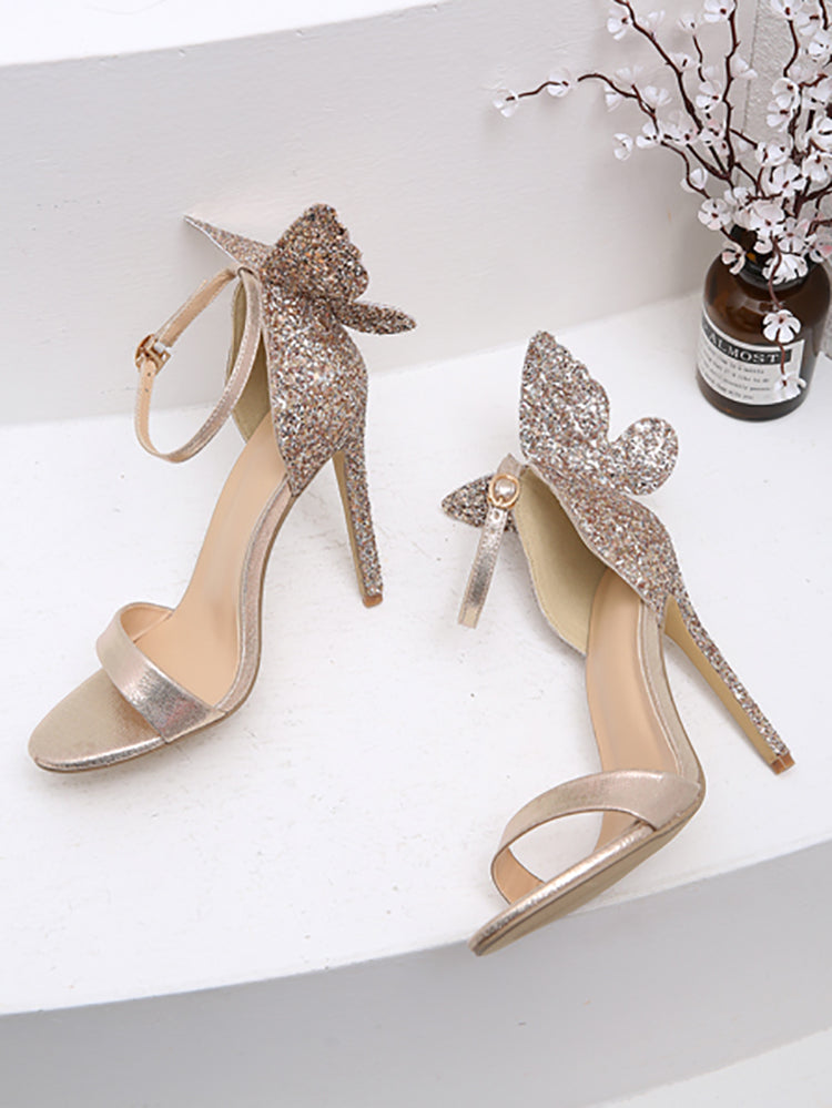 3D Butterfly Bow Ankle Strap Heeled Sandal