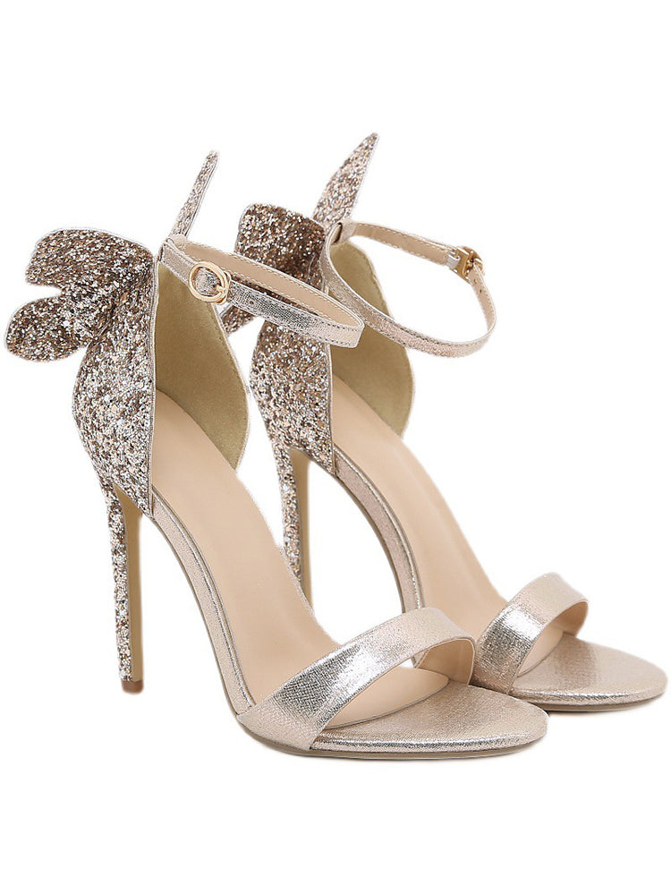 3D Butterfly Bow Ankle Strap Heeled Sandal
