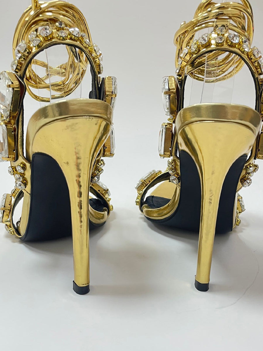 Crisscross Rhinestone Strap High Heel Sandal
