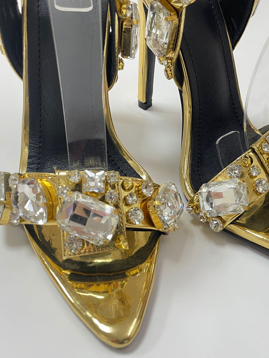 Crisscross Rhinestone Strap High Heel Sandal