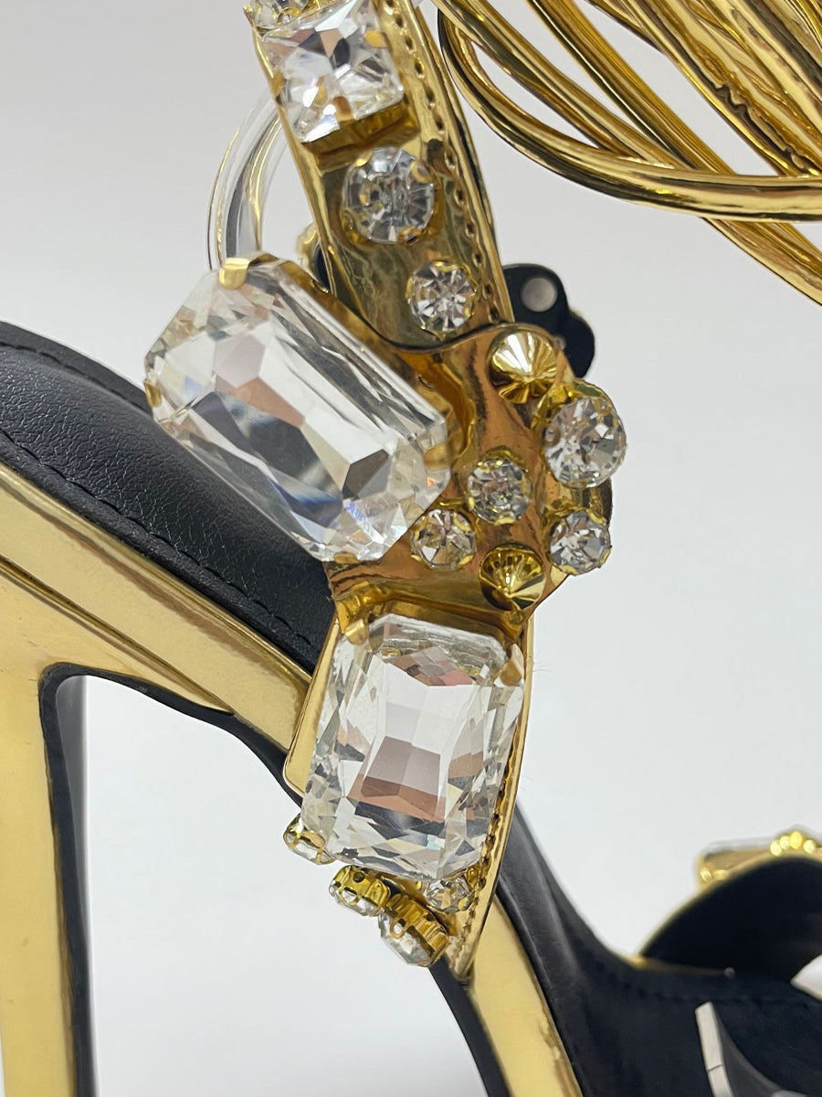 Crisscross Rhinestone Strap High Heel Sandal