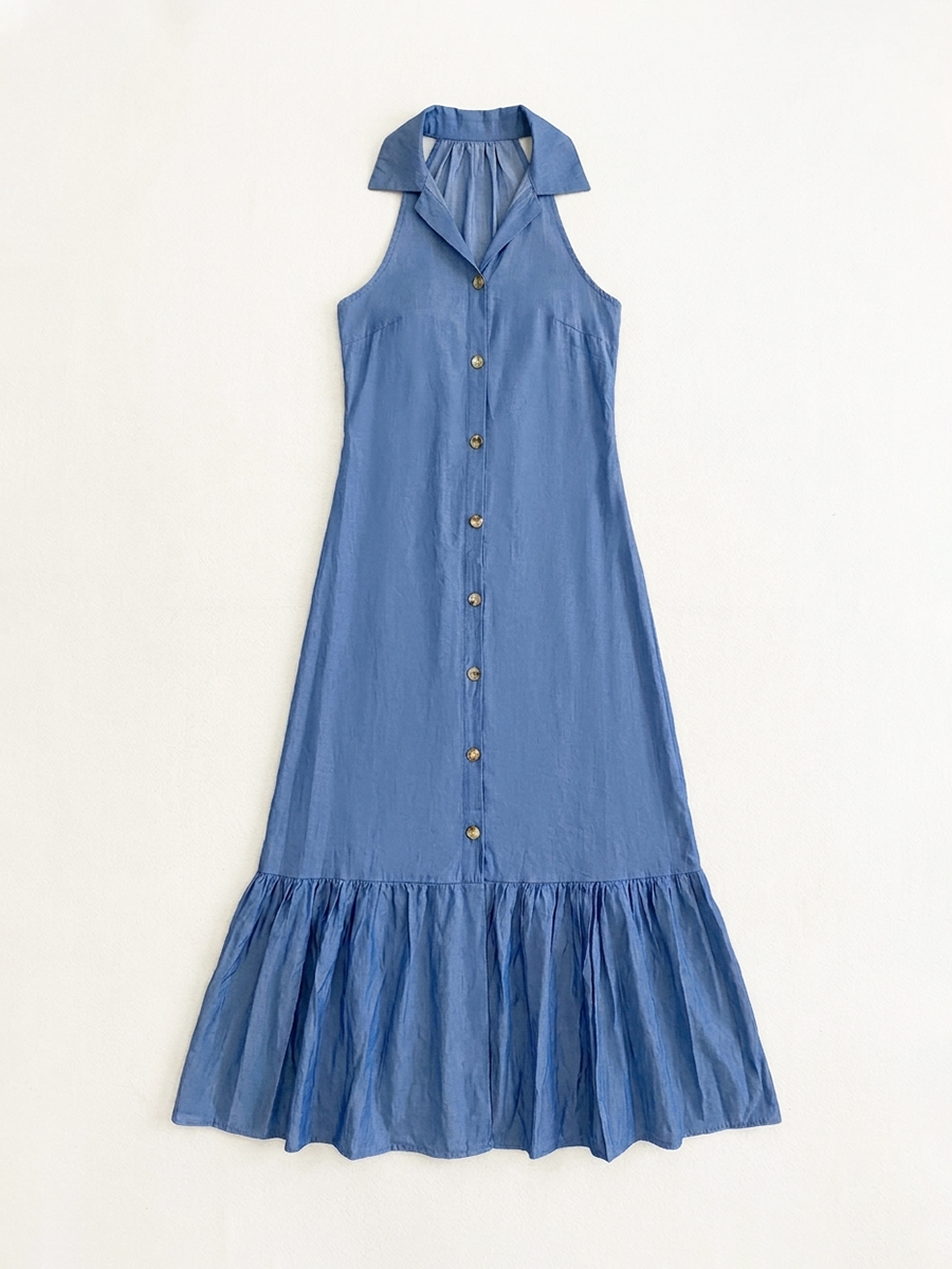 Sleeveless Ruffle Button Front Maxi Dress