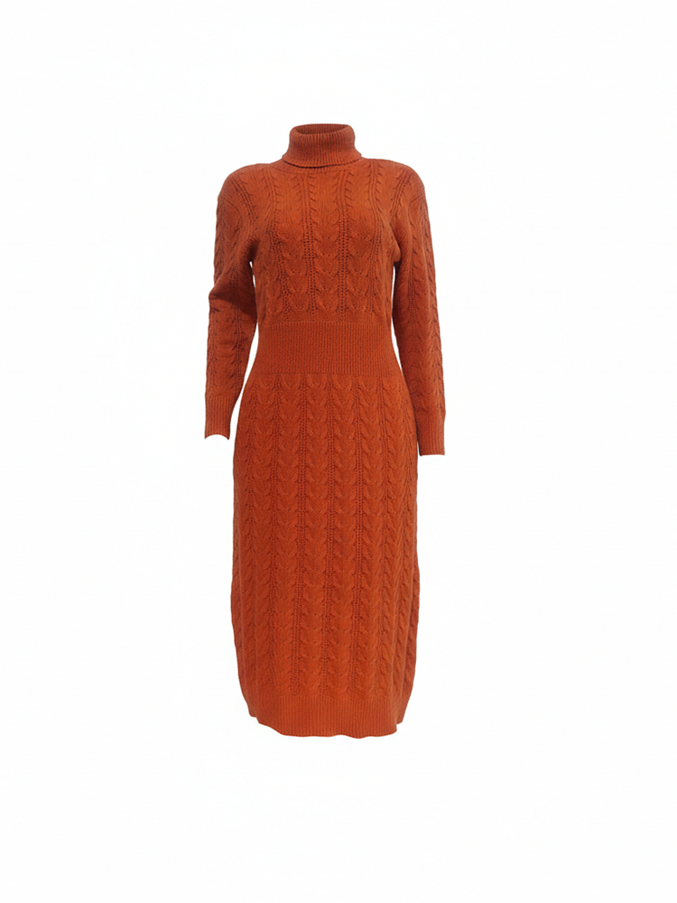 Einfarbiges Strickkleid mit Rollkragen