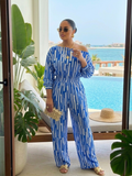 Stripe One Shoulder Plus Size Pants Set