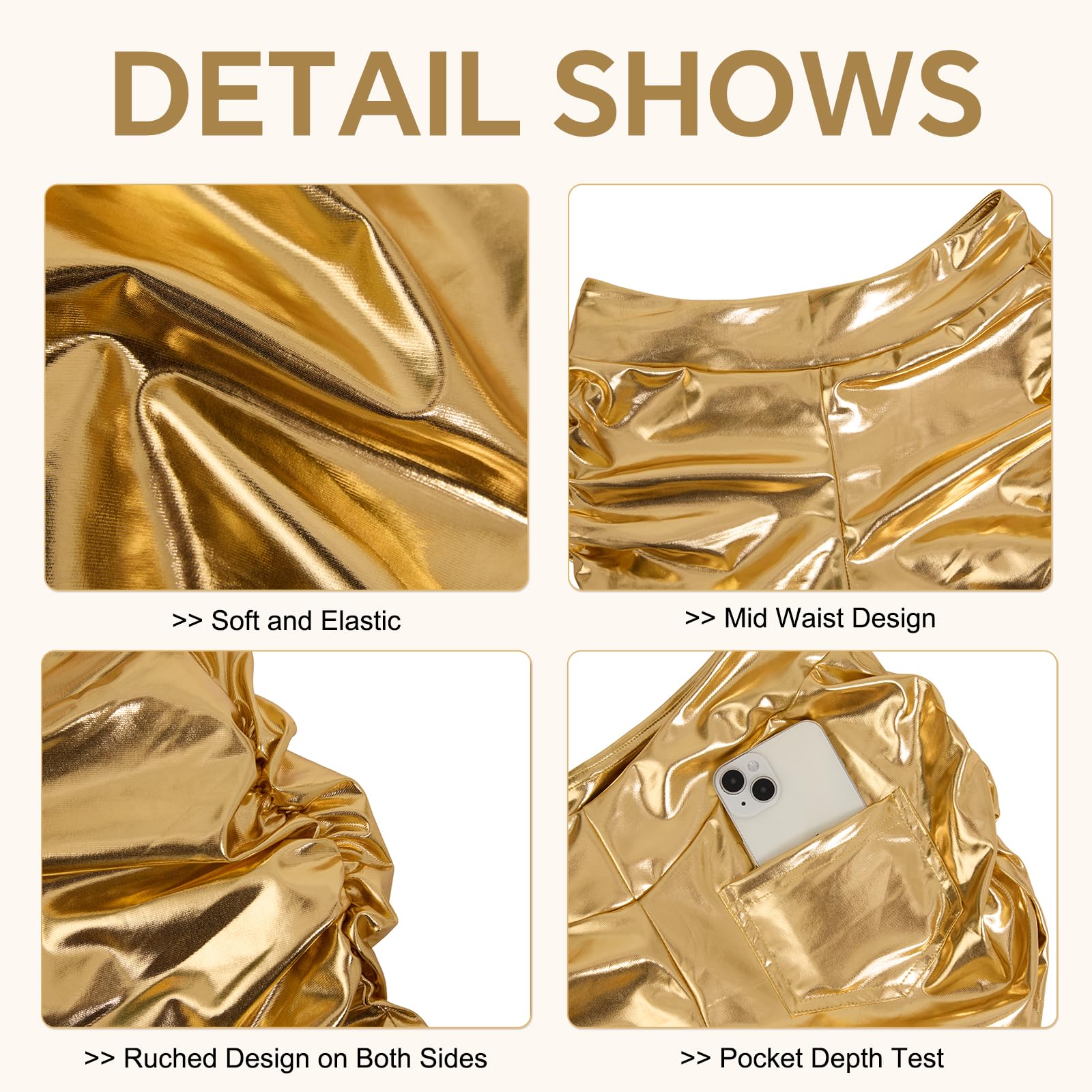 Metallic High Waisted Ruched Shorts