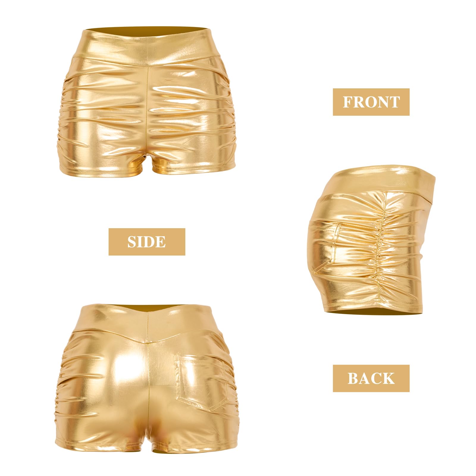 Metallic High Waisted Ruched Shorts