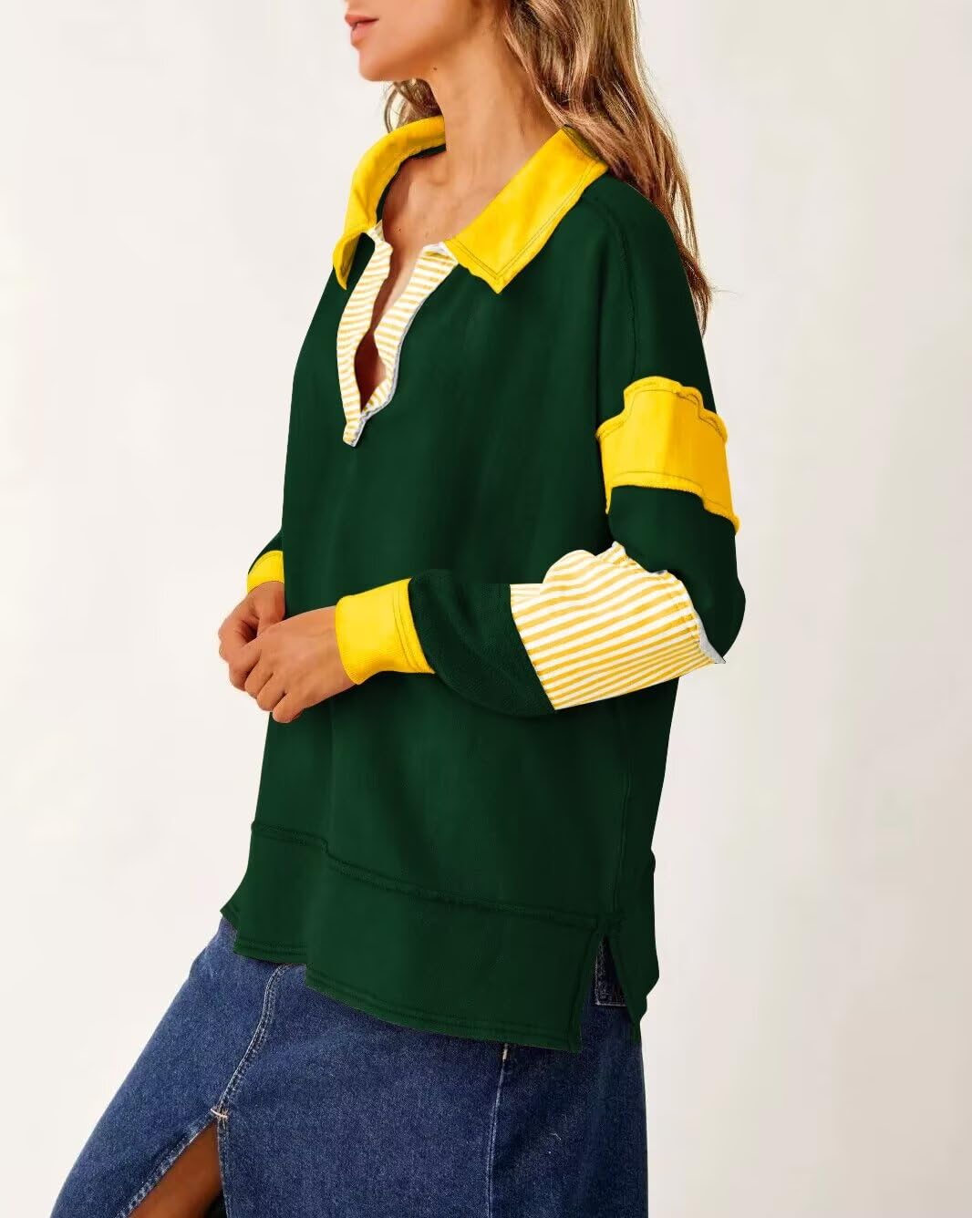 Color Block Long Sleeve Striped Pullover