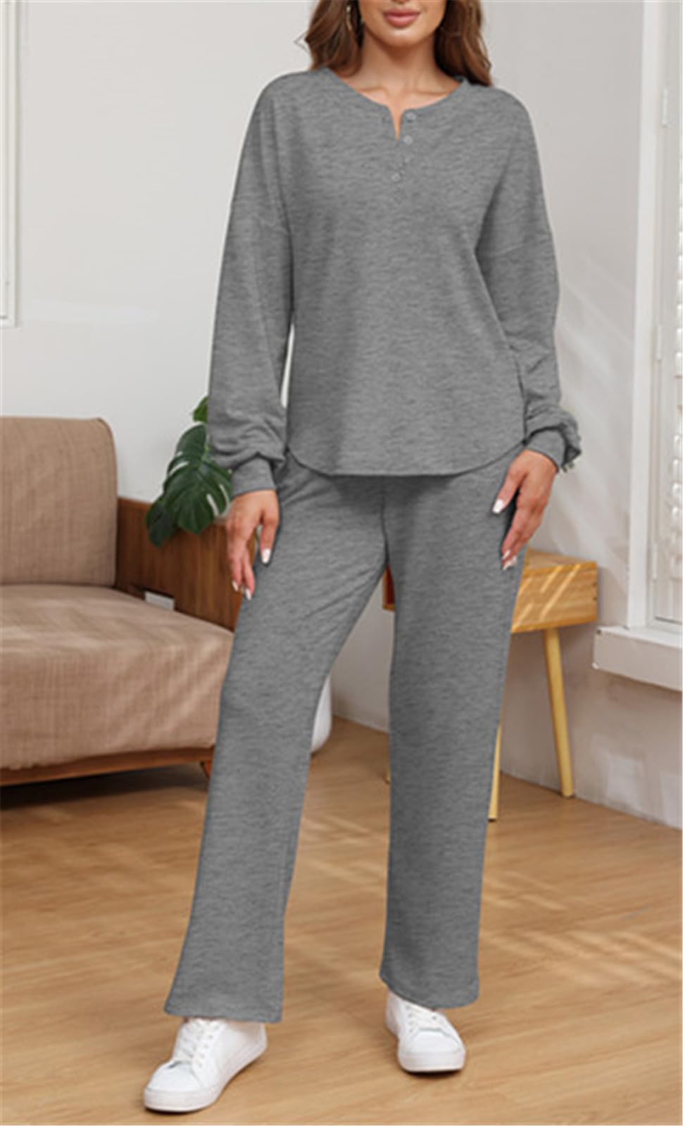 Two Piece Long Sleeve Crop Top Wide Leg Pants