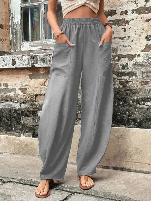 High Waisted Straight Leg Pants with Pockets