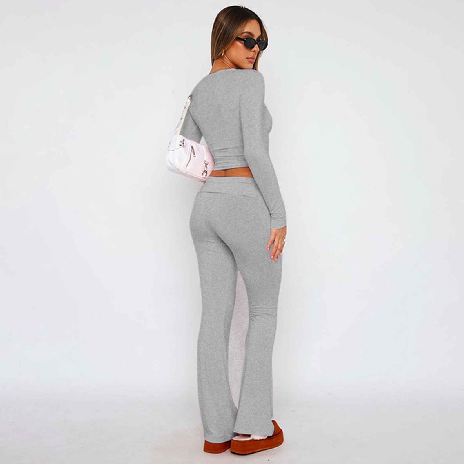 Two Piece Long Sleeve Tops Flare Leggings