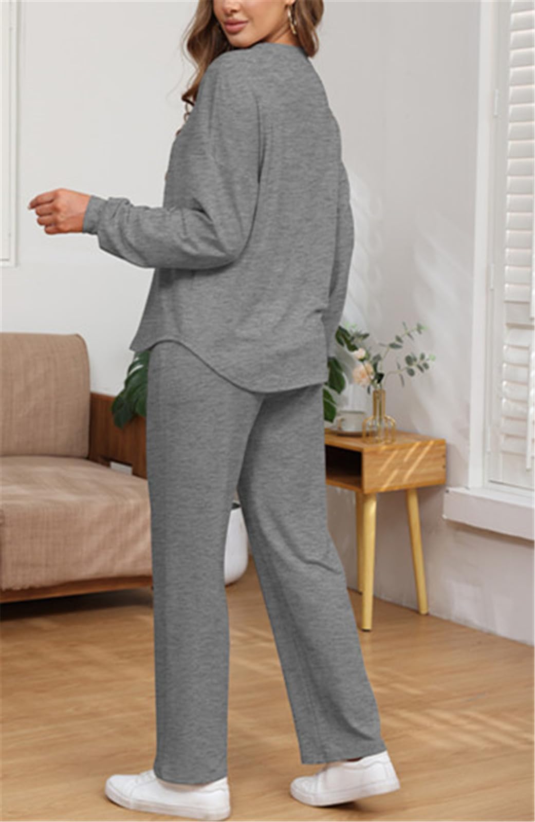 Two Piece Long Sleeve Crop Top Wide Leg Pants