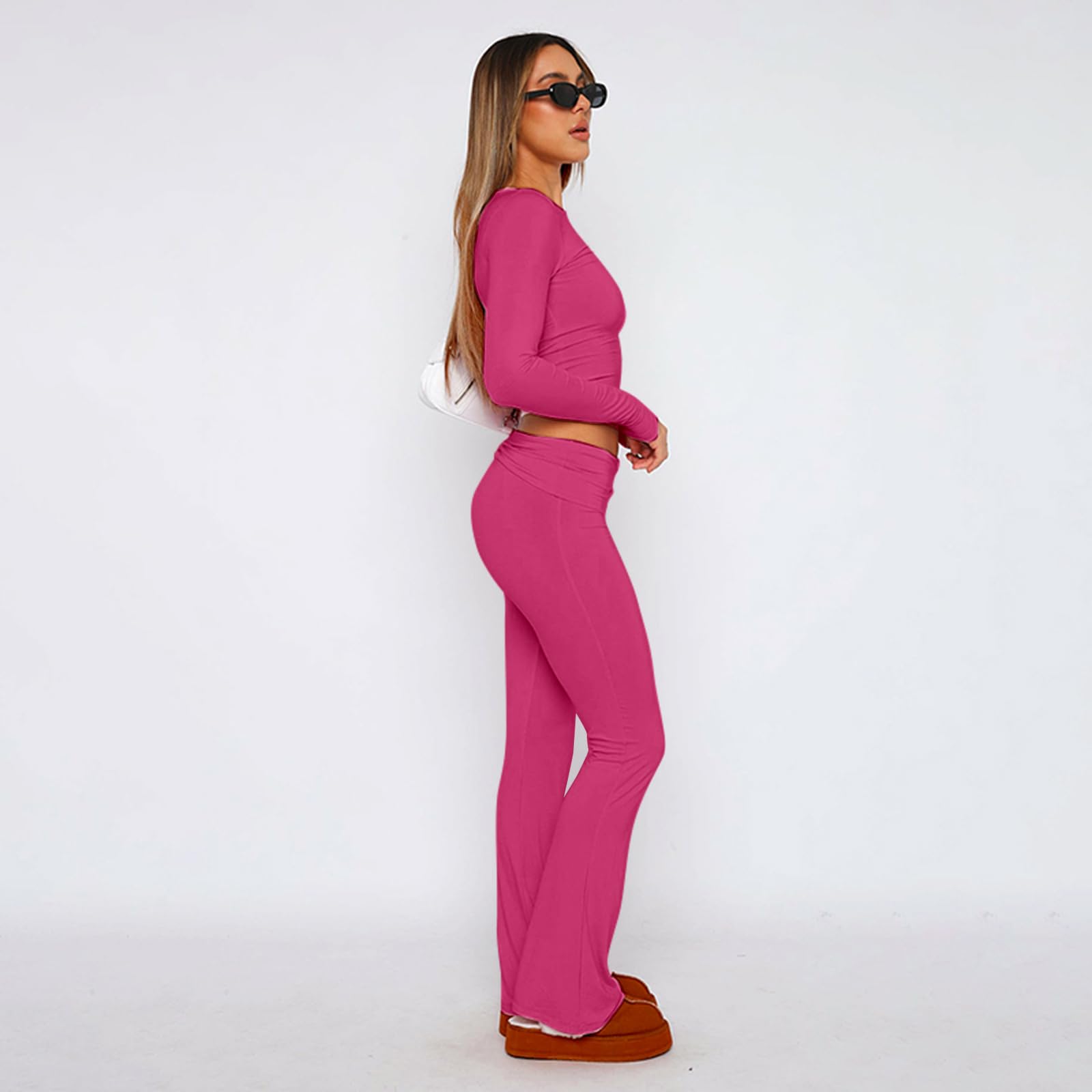 Two Piece Long Sleeve Tops Flare Leggings