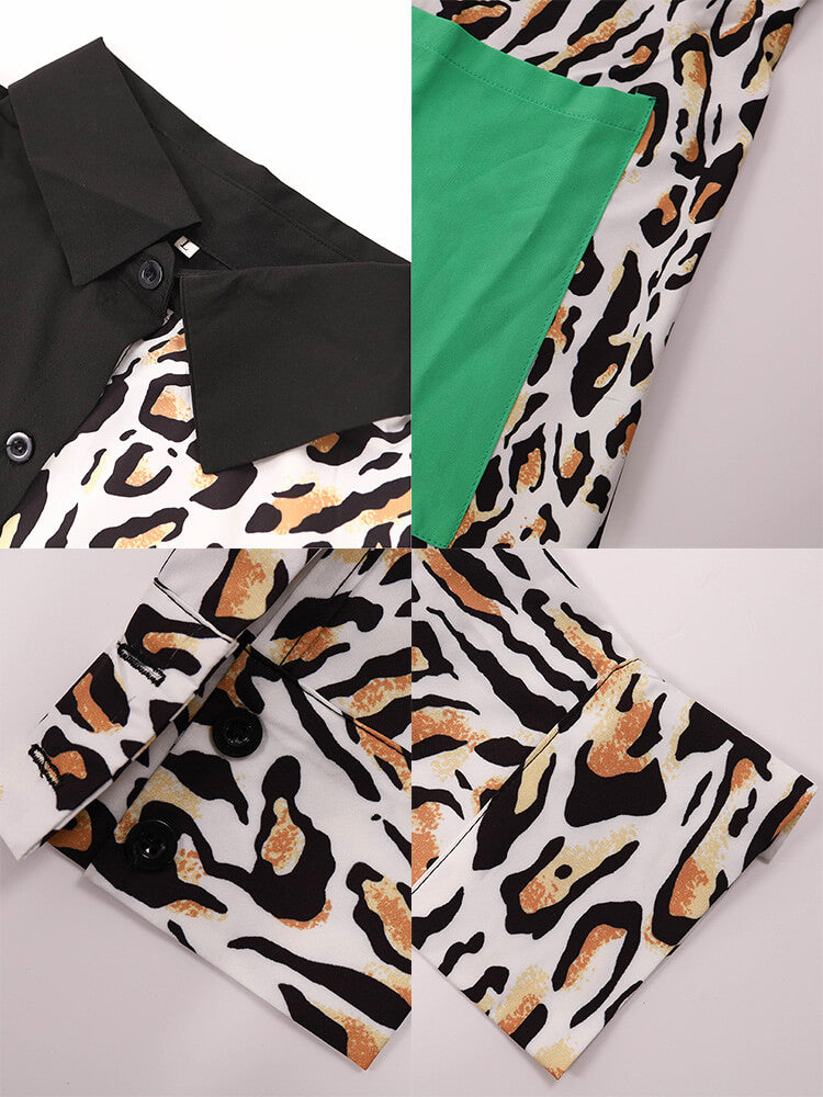 Oversize Irregular Leopard Print Patchwork Shirt Dress