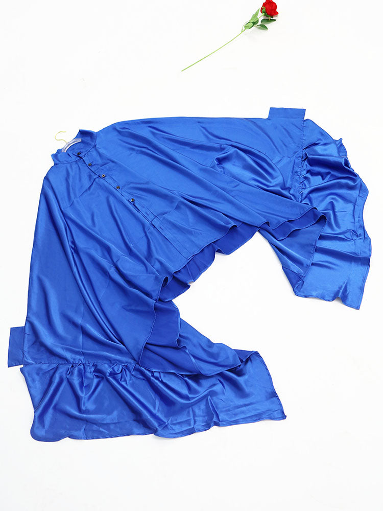 Irregular Loose Batwing Sleeve Silky Button-Up Blouse