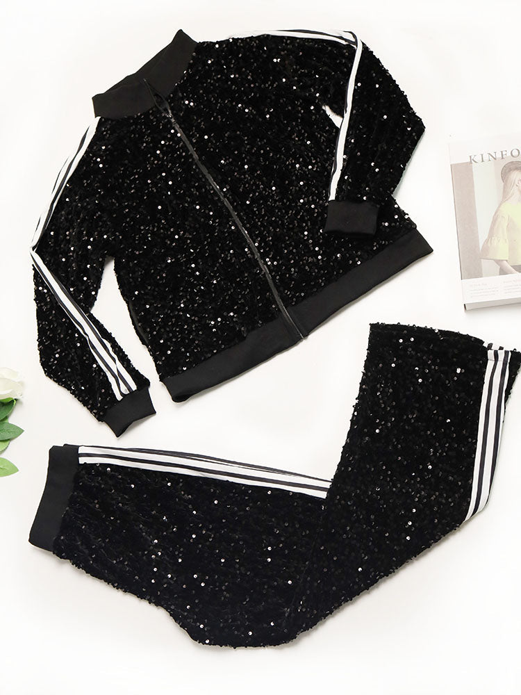 Two-Piece Sequin Jacket Pants Set Tracksuits