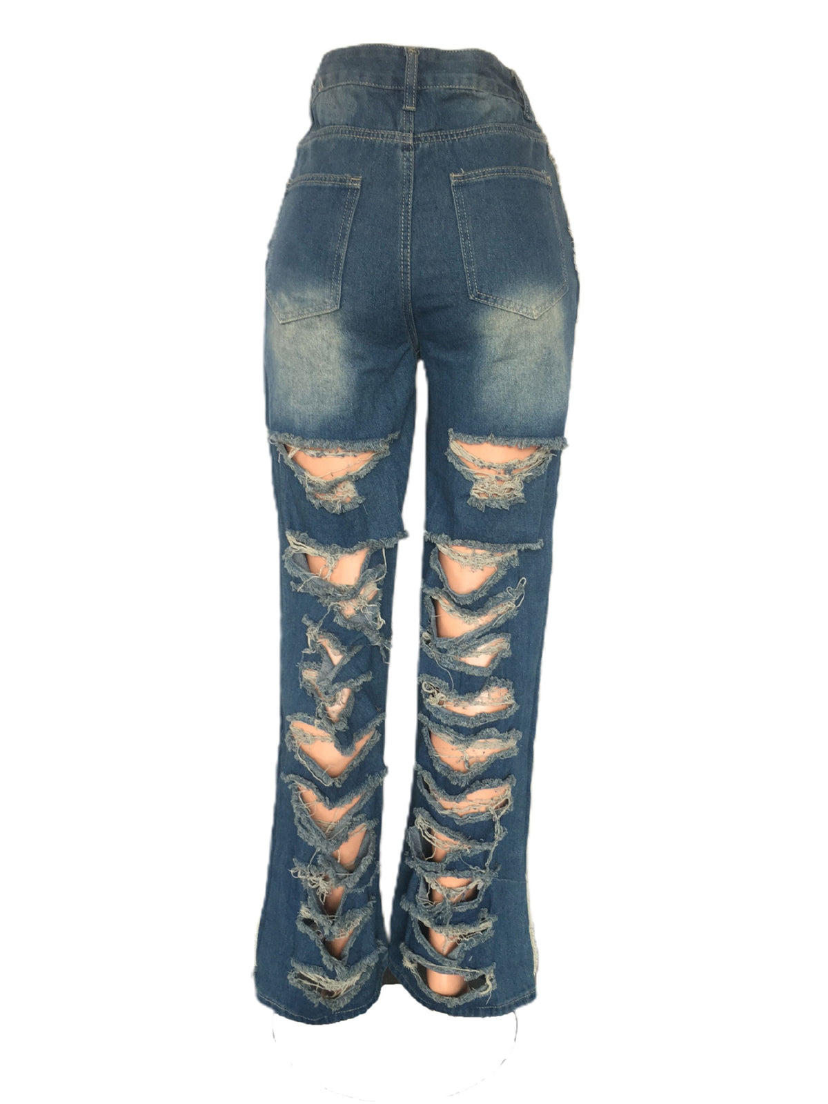 Vintage Distressed High-Waisted Flared Denim Jeans