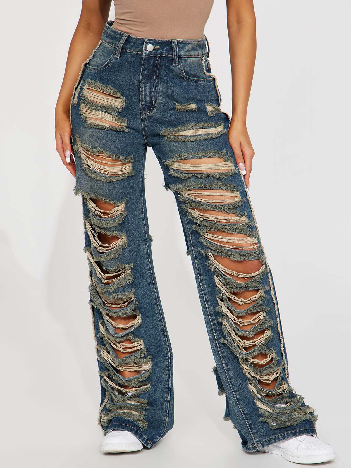 Vintage Distressed High-Waisted Flared Denim Jeans