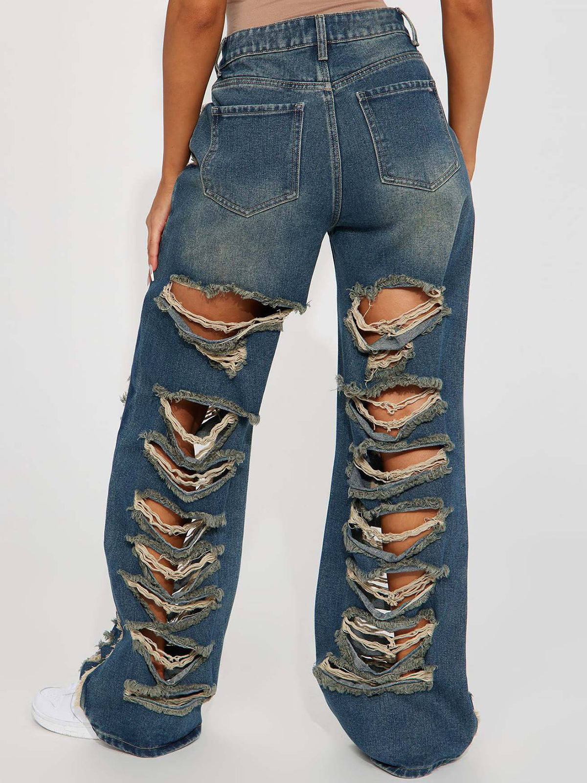 Vintage Distressed High-Waisted Flared Denim Jeans