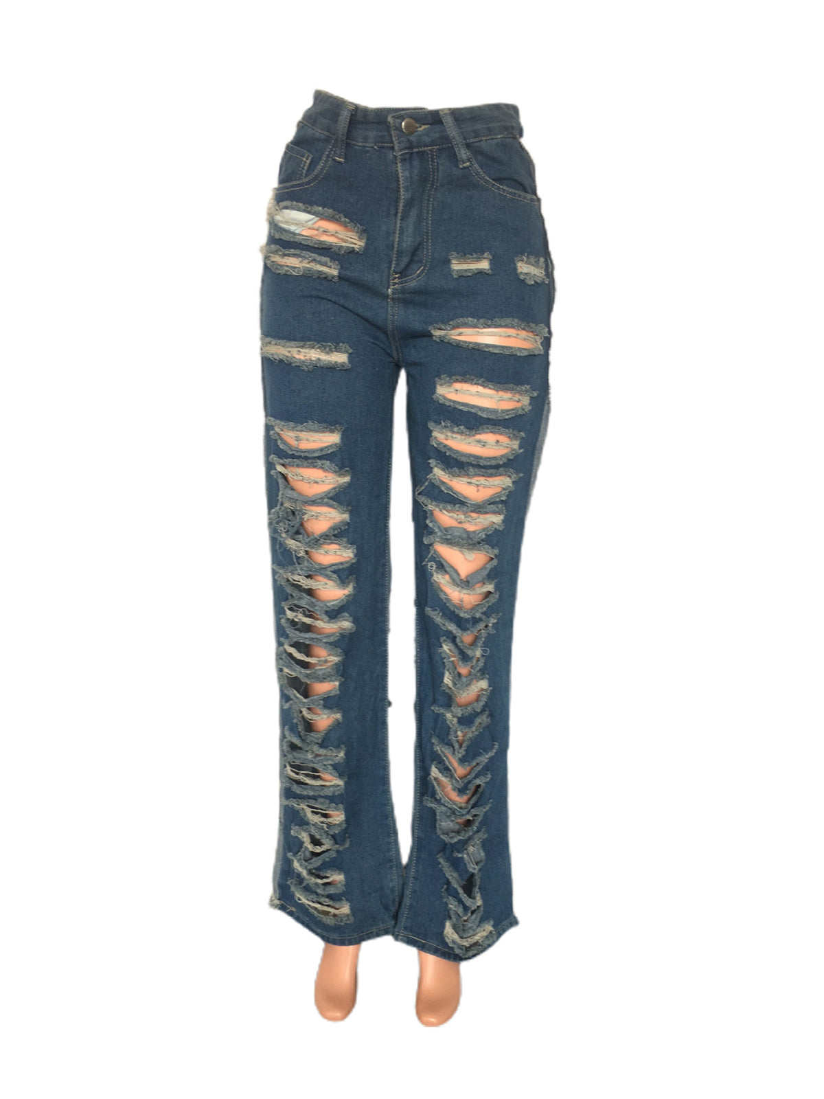 Vintage Distressed High-Waisted Flared Denim Jeans