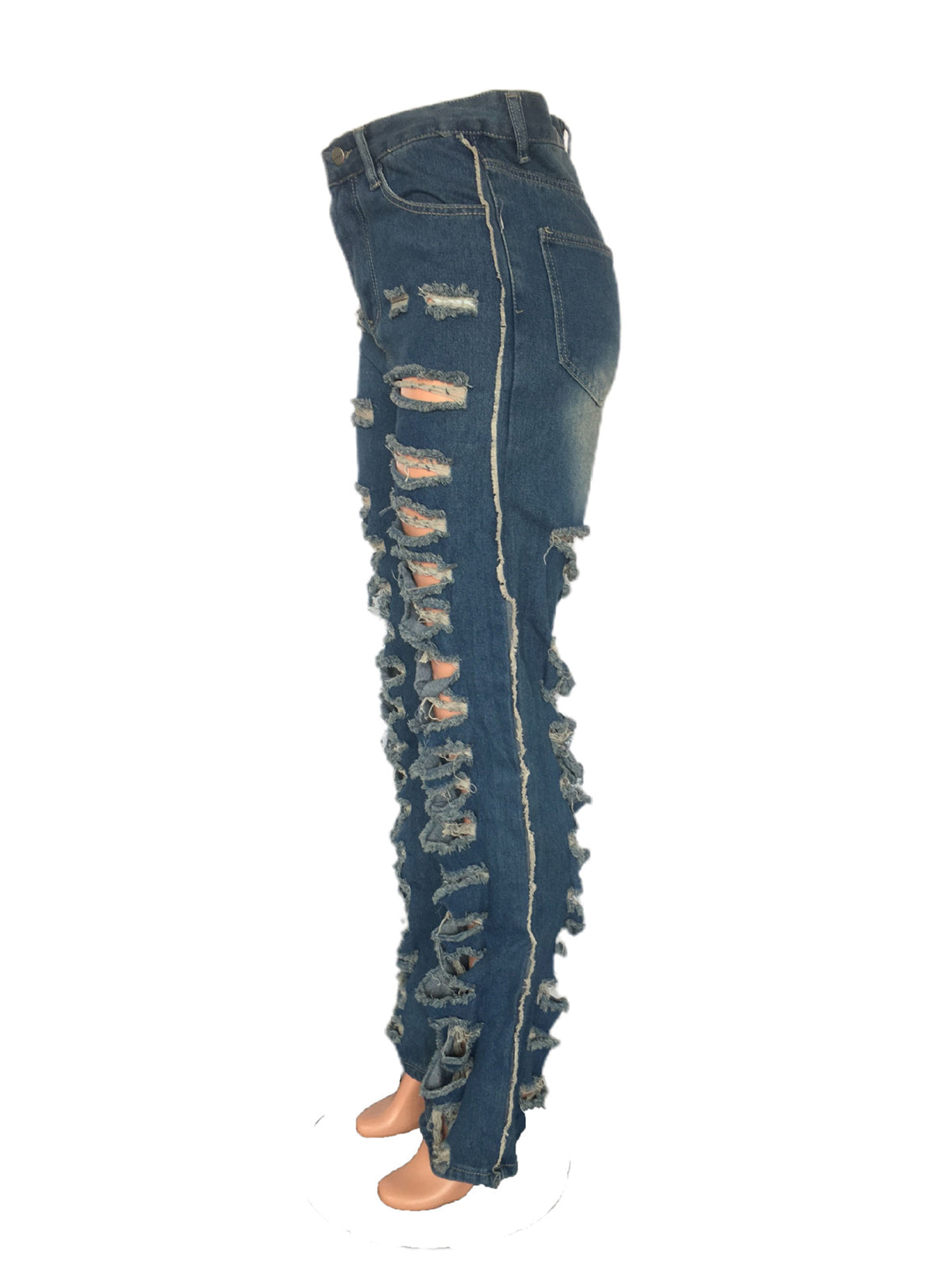 Vintage Distressed High-Waisted Flared Denim Jeans