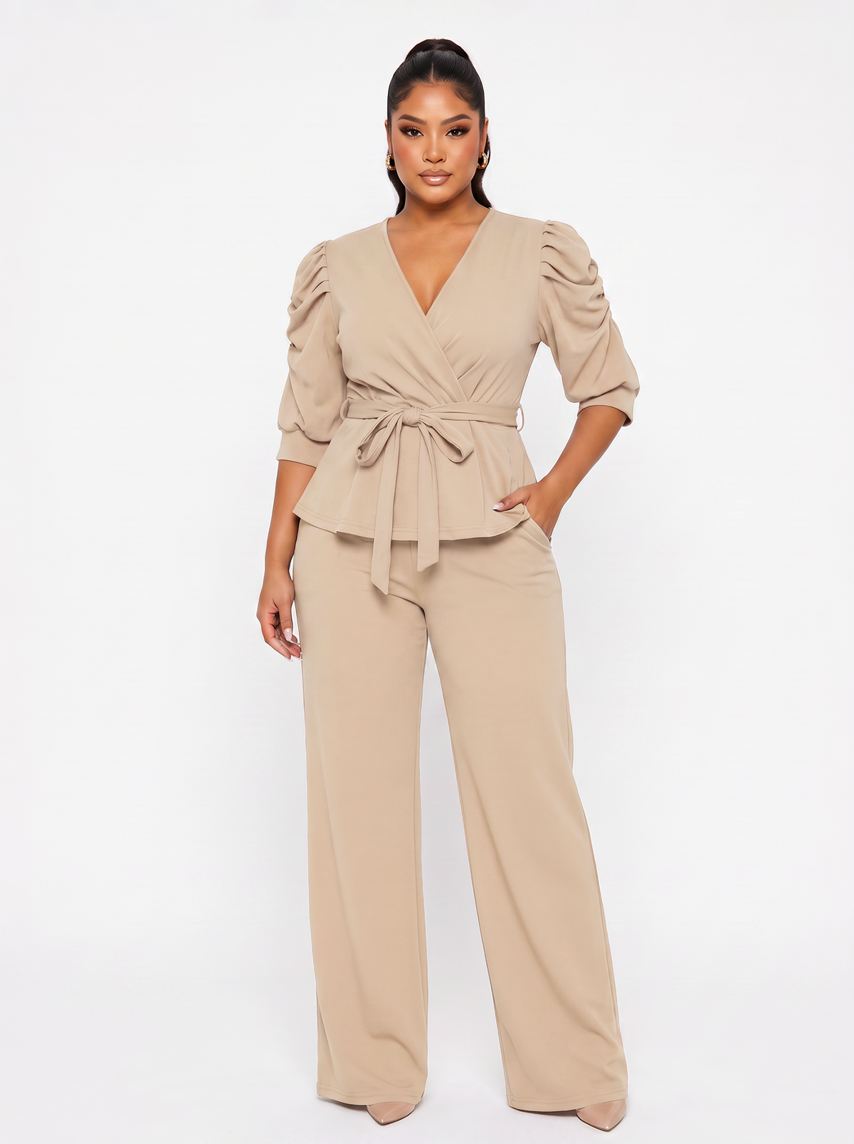 Puff Sleeve Top Wide Leg Pants Set