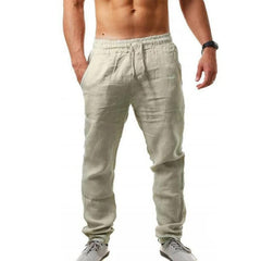 Mens Linen Drawstring Casual Pants