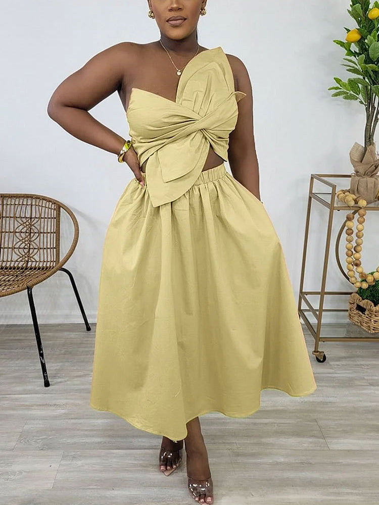 One-Shoulder Ruched Petal Cutout Dress