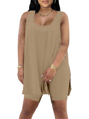 Two Piece Solid Tunic Biker Shorts