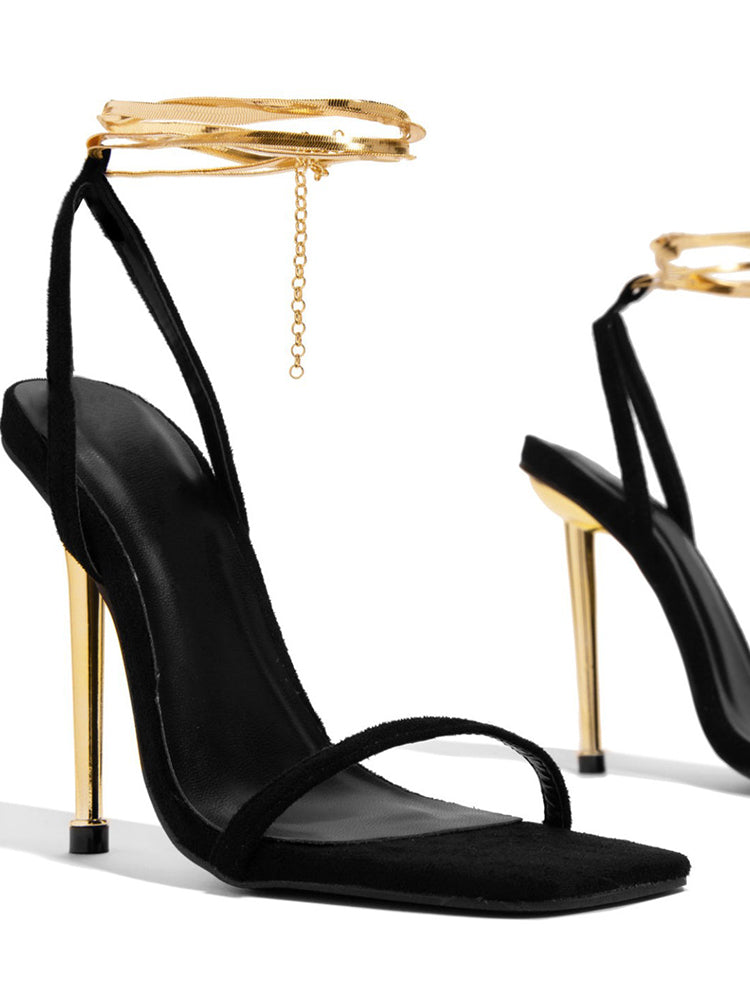 Square Toe Strappy Wraparound High Heel Sandal