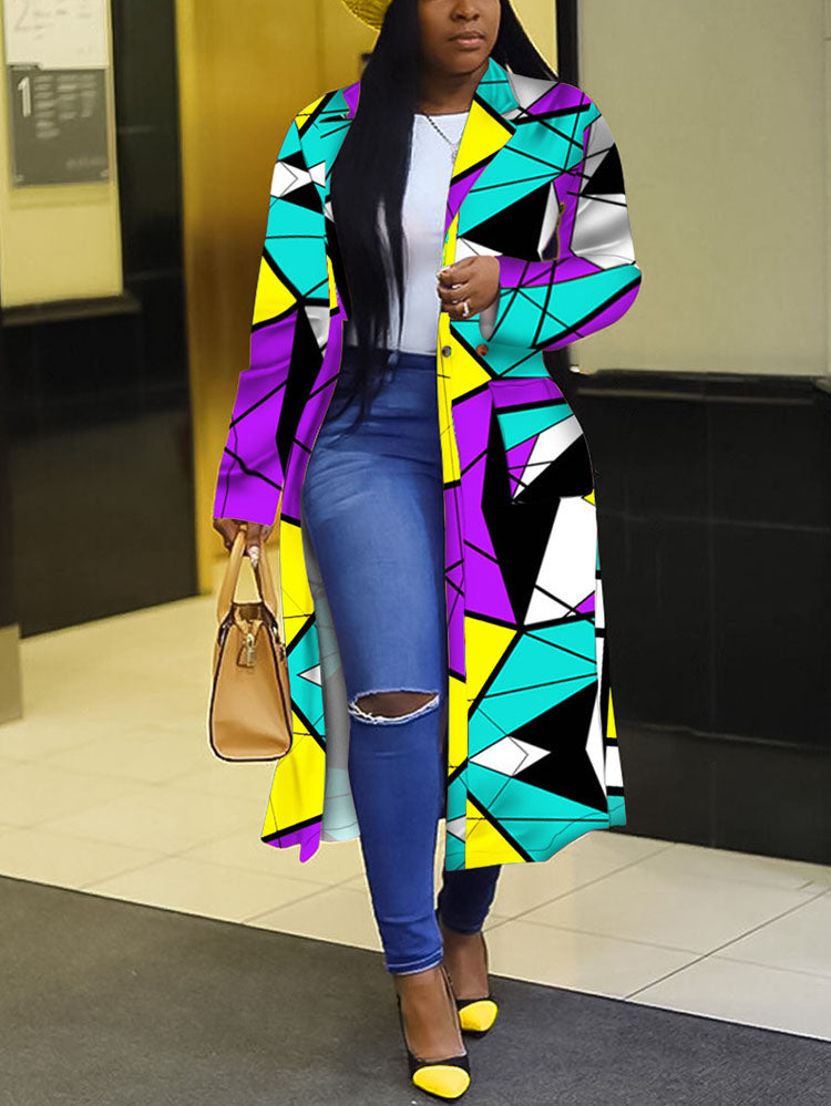 Plus Size Plaid Colorful Print Double-Breasted Lapel Coat