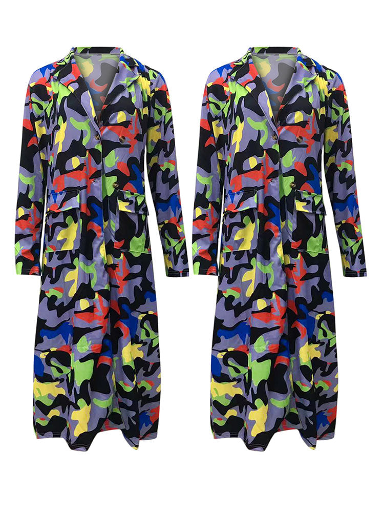 Plus Size Plaid Colorful Print Double-Breasted Lapel Coat