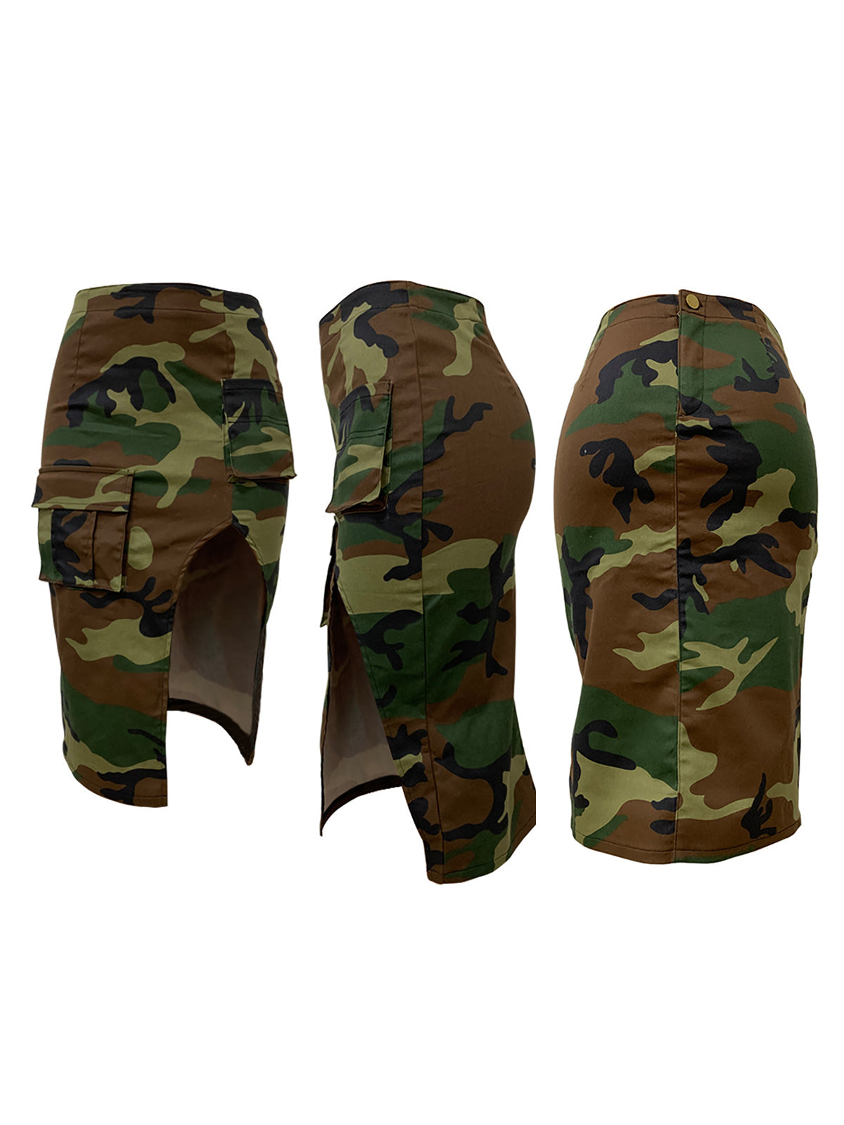 Camouflage Zipper Utility Pockets Split Skirt